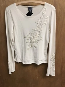 I.N.C womens ladies girl decorated long sleeve beige top size Medium A1 - Picture 1 of 6
