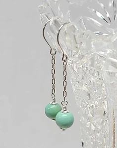 Sterling Silver & Vintage Turquoise Wrecking Ball Dangle Drop Earrings  - Picture 1 of 3