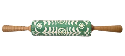 Anthropologie Home Brentanella Rolling Pin Decorative Stoneware Wood Handpainted - Image 1 of 4