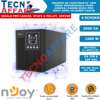 Gruppo Di Continuità UPS Online Onda Sinusoidale Pura 2000VA 1600W Echo Pro Njoy - Image 1 of 4