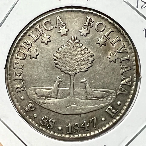 1847  BOLIVIA SILVER 8 SOLES SCARCE CROWN Cover