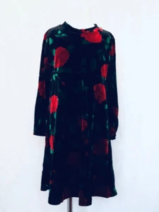 hartstrings Girls 6 Rose Printed Velour Long Sleeve Dress - Picture 1 of 5
