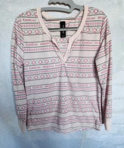 Bebe Pajama Lounge Top Women's Large Pink Heart Pattern Soft Comfy L - Picture 1 of 6