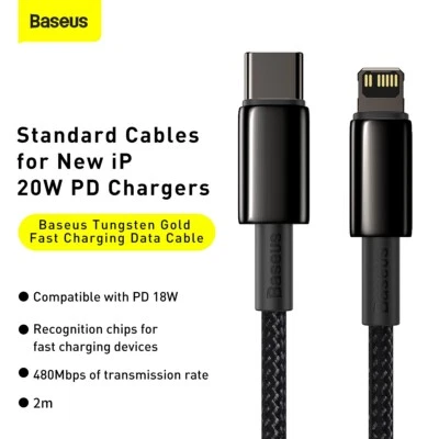 PD20W Fast Charge Baseus 6.6ft apple charging cable Type C to IP for iPhone iPad - Image 1 of 4