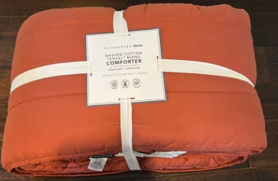 Novo QUEEN POTTERY BARN Completo *Algodão Lavado* Mistura Tencel Cor TIJOLO EDREDOM - Imagem 1 de 4