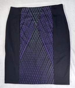 Worthington Pencil Skirt 1X Side Zip Slit Black Geometric Print Knee Length - Picture 1 of 8