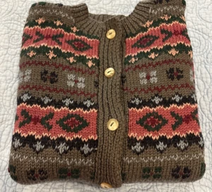 South Wool Womens Medium Hand Knit Cardigan 100% Pure New Wool Uruguay - Picture 1 of 7