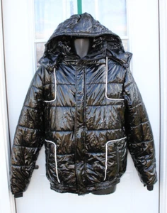 Milano Do Rouge Jacket Mens 2XL Elliot Black Puffer Coat Hoodie Hood Shiny Red - Picture 1 of 19