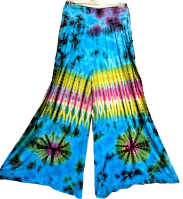 Nwt SACRED THREADS 70' tie dye hippie pockets viscose knit flared capri PANTS L - Image 1 of 4