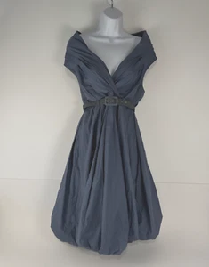 VTG Tracy Reese Midi Dress Women's Size 4 Blue Bubble Hem W/ Belt Elegant Design - Picture 1 of 10