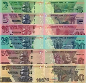 Zimbabwe 6 PCS Set: 2 to 100 Dollars (2019/2020) - All p-101a to p-106a UNC - Picture 1 of 7