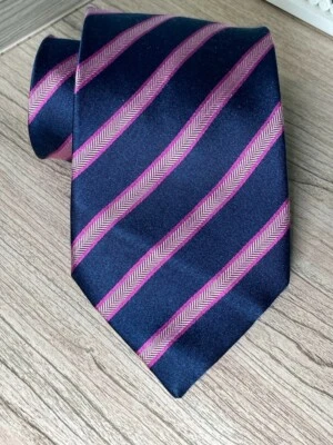 Corbata HARRODS Rosa Fuscia Azul Rayas Seda Cuello Foto 1 de 4