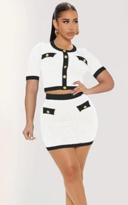 Bodycon Mini Abito 4 Donna Estivo Manica Corta Maglione Crop Top Due Pezzi Taglia S - Foto 1 di 5