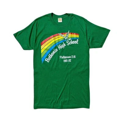 80s Vintage Bethania High School T-shirt Single Stitch Rainbow Dove Bible. - Изображение 1 из 4