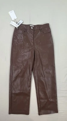 Wilfred Women’s Faux Brown Leather Melina Cropped High Rise Straight Pants Sz 0  - Image 1 of 4