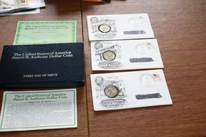 1979 P D & S USA Susan B Anthony Dollar 3 Coin Set First Day of Issue - Picture 1 of 3
