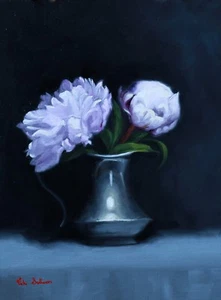 VICKI SULLIVAN ORIGINAL "Peonies in a Pewter Jug" peony STILL LIFE OIL PAINTING - Picture 1 of 1