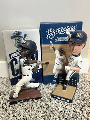 Milwaukee Brewers Ryan Braun & Lorenzo Cain SGA Bobblehead Lot Of 2 - NIB Bobble Cover