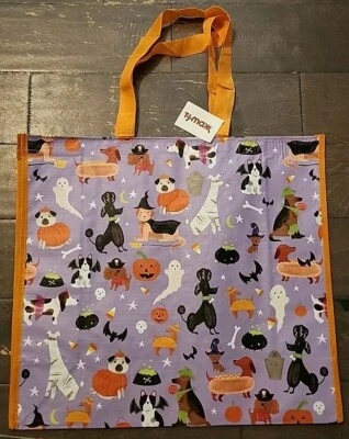 TJ MAXX Large Reusable Shopping Bag Tote Halloween Dogs In Costume -Eco Friendly