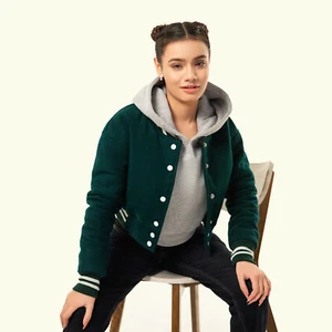 Chaqueta recortada Varsity Letterman chaquetas recortadas para mujer lana completa - Imagen 1 de 71