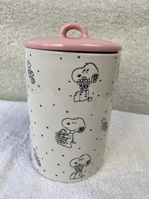Peanuts Snoopy Woodstock Canister Pink Easter Ceramic Kitchen Jar with Lid NEW - Image 1 of 4