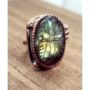 Labradorite butterfly rainbow crystal copper Ring handmade size 6 metalwork - Picture 1 of 12