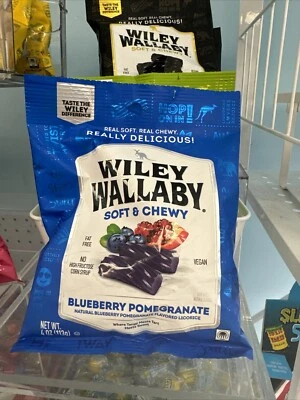 Wiley Wallaby Soft & Chewy 4 oz BLUEBERRY POMEGRANATE Gourmet Licorice BB 1/2025 - Image 1 of 2