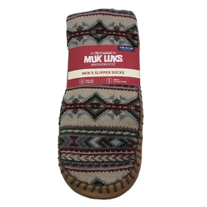 Muk Luks Mens Size L/XL 11-13 Beige Brown Non Slip Cozy Lining Slipper Socks - Picture 1 of 5