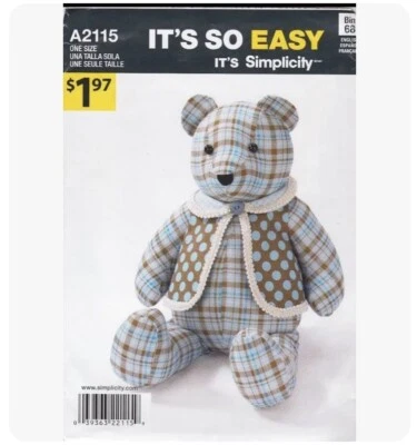 Simplicity A2115 memory bear pattern printed copy keepsake Teddy Sewing