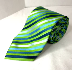 Paul Malone Palm Beach Hand Made Pure Silk Green with Blue & Silver Stripes - Picture 1 of 7