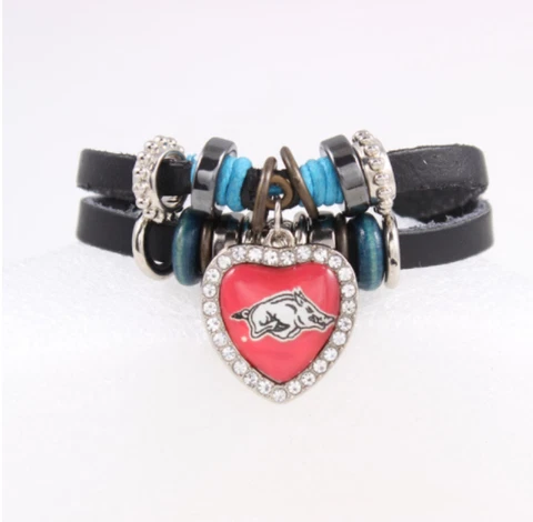 New Arkansas Razorbacks Leather Adjustable Charm Bracelet, Gift for Her Mom Cover