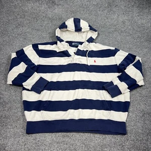 Polo Ralph Lauren Hoodie Sweatshirt Mens 2XB Striped Pullover Rugby Button Flaw - Picture 1 of 16