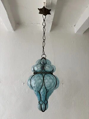 ~Lámpara de araña de burbujas soplada azul aguamarina Seguso de mediados de siglo rara~ Foto 1 de 4