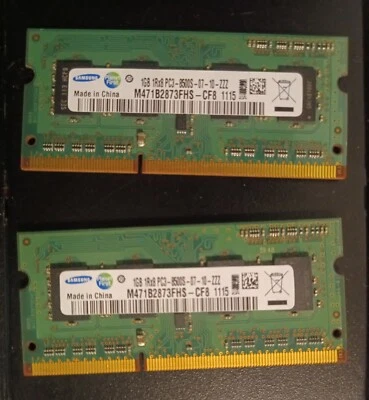 RAM 2x 1GB DDR3 1067MHz PC3-8500s SAMSUNG m471b2873fhs-cf8 SO-DIMM - Immagine 1 di 2