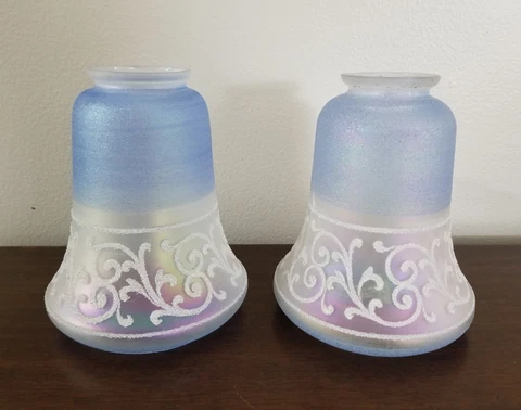 Vintage Art Glass Light Lamp Shade Sconce Pendant Blue Iridescent Modern Studio Cover
