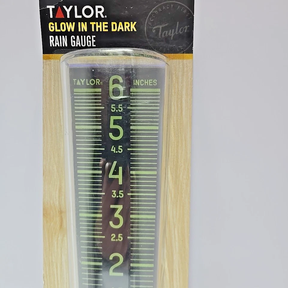 Taylor 5288423 Glow in The Dark Rain Gauge 6" Inch Capacity Black and Green
