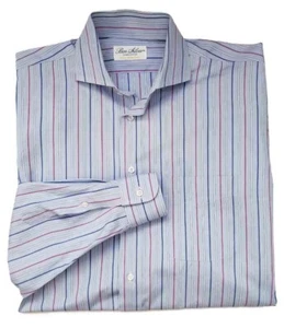 Ben Silver Dress Shirt Red White Blue Striped Men's Classic Size 16 X 34 - Picture 1 of 2