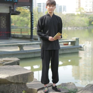 Linen Unisex Shaolin Wudang Taoist Robe Tai chi Uniform Martial arts Kung fu Set - Picture 1 of 21