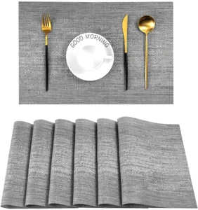 Grey Placemats, Heat Resistant Non-Slip Place Mats for Dining Table, Washable Du - Picture 1 of 9