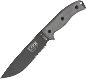 ESEE Model 6 Part Serrated Tactical Fixed Blade Black Handle Knife + Sheath 6STG - Picture 1 of 2