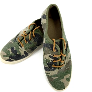 Womens Green Camo Canvas Sneakers Size 6 Non Marking Soles - Picture 1 of 11