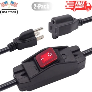 2 Pcs 3 Prong Extension Cord with On/Off Switch Waterproof Heavy Duty Power Cord - Picture 1 of 8