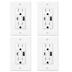 Receptáculo de toma de pared USB C 5,8 A tipo A y tipo C resistente a manipulaciones para Samsung × 4 - Imagen 1 de 12