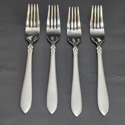 4 Oneida Simba  Dinner Forks 8 1/4" Stainless Flatware Silverware 18/0 FROSTED - Image 1 of 4