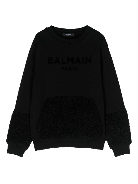BALMAIN LOGO MOLETOM COM BOLSO KANGA DIFUSO PRETO BT4P40 930 - Imagem 1 de 1