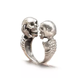 kiss of death skull ring unisex sterling silver biker boho punk Chopper handmade - Picture 1 of 13