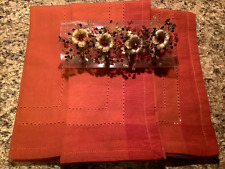 Pier 1 Imports 21" Cotton Napkins + Beaded Amber Gold Flower Rings Set of 4 NWT