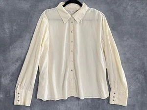 J JILL Women Silk Blouse Size M Ivory Long Sleeve Button Front Career 47-28 - Picture 1 of 13