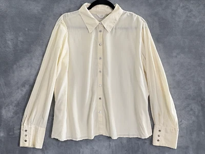 J JILL Women Long Sleeve Silk Blouse Sz M Ivory Button Front Career 47-28 - Image 1 of 4