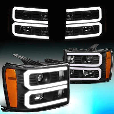 PARA GMC SIERRA 2007-2014 EN FORMA DE U LED DRL PROYECTOR FAROS LÁMPARAS NEGRO/ÁMBAR Foto 1 de 4